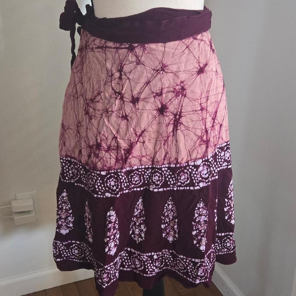Funky people boho hippie maroon tie dye batik wrap skirt small